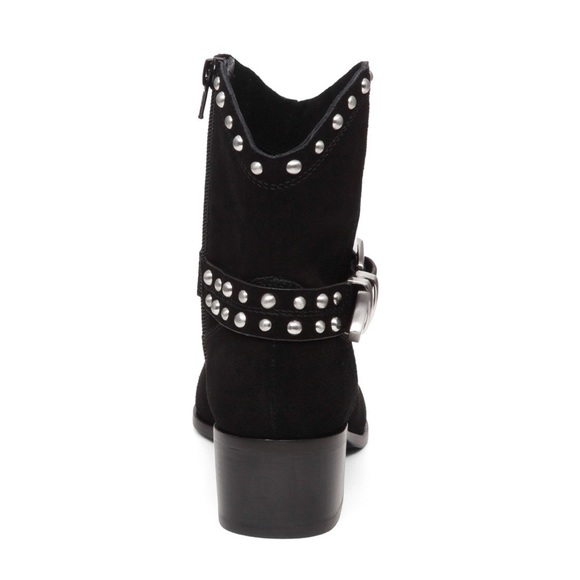 Black Cowboy Western Buckle Studded Suede Boots - Picture 4 of 4